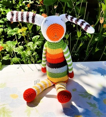 Baumwolle gestreift Kaninchen Fair Trade gestrickt Stofftier (handgemacht)