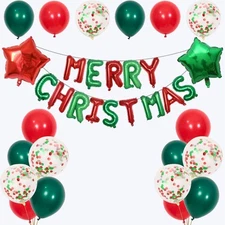 Merry Christmas Balloons Banner 13pcs Aluminum Foil 16 Inch Letters with 2pcs...