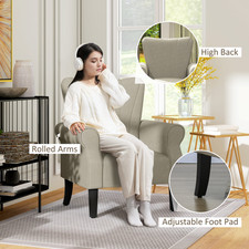 Image of Armchair, Upholstered Modern Accent Chair with Wood Legs, Beige