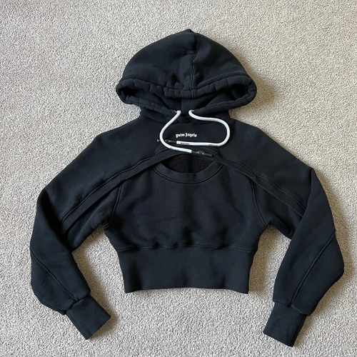 Felpa con cappuccio pullover Palm Angels nera con logo tagliato taglia S