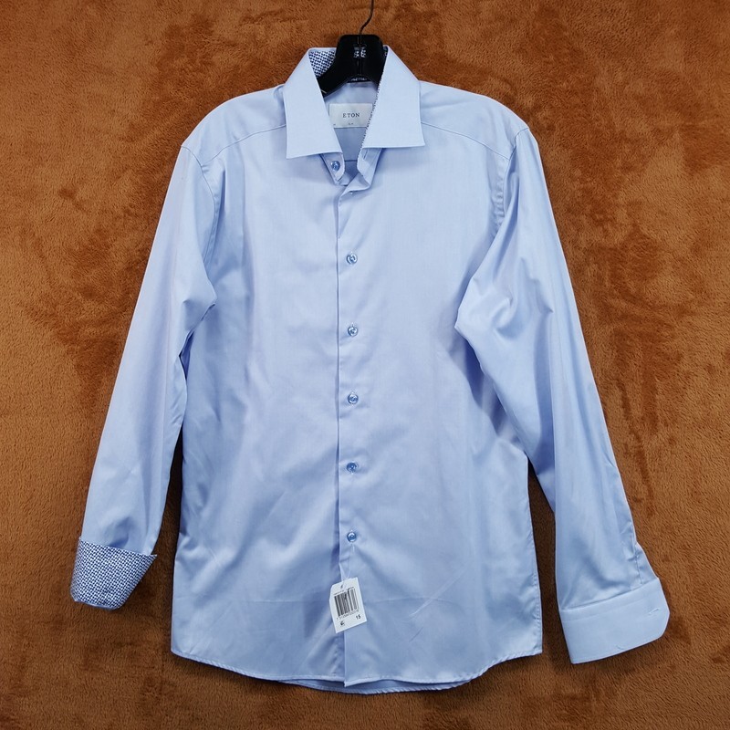 ETON Dress Shirt Mens 15 38 Blue Slim Fit Geometric Contrast Trim 100%  Cotton | eBay