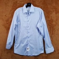 ETON Dress Shirt Mens 15 38 Blue Slim Fit Geometric Contrast Trim 100 Cotton