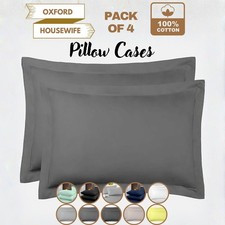 Image of 400TC Egyptian Cotton Pillowcases Pair Oxford/Housewife Soft Luxury - Pack of 4
