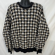 VINTAGE JOHN ASHFORD HOUNDSTOOTH HEAVY COTTON KNIT CREW NECK SWEATER SIZE L