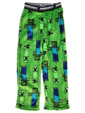 Minecraft Boys Green Mine Craft Fleece Pajama Bottoms Lounge Sleep Pants XS 4-5
