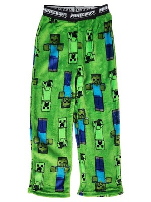 Minecraft Boys Green Mine Craft Fleece Pajama Bottoms Lounge Sleep Pants XS 4-5