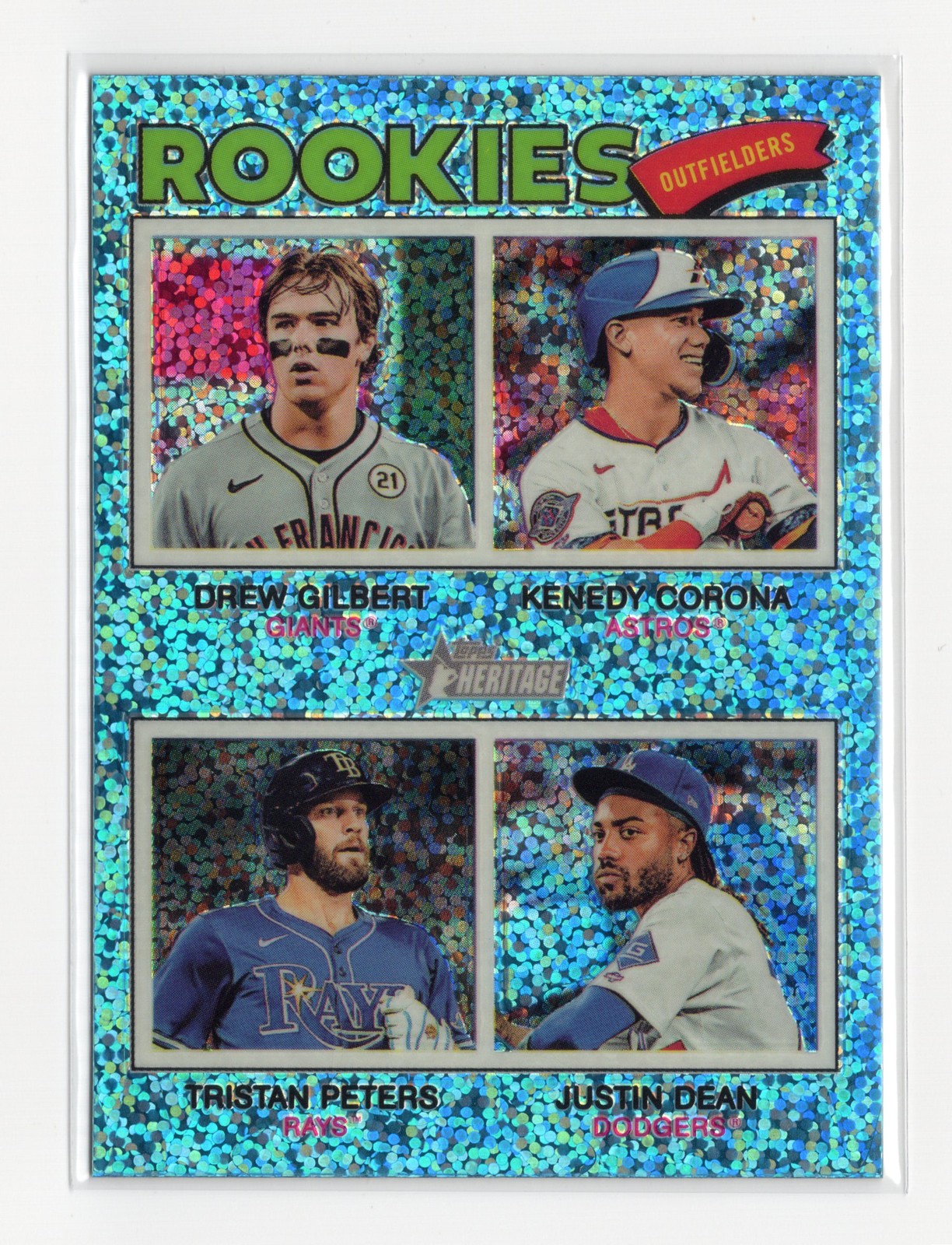 2026 Topps Heritage #388 2026 Rookie Outfielders Light Blue Sparkle Refractors