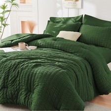 Full Size Comforter Sets Seersucker 7 Pieces, All Full 82"x86" Dark Green