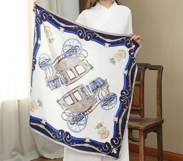 100% Silk Mulberry Scarf Women Neckerchief Wrap Double carriage Print 90X90cm
