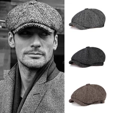 Flat Cap with Peak 'Shelby' Baker Boy Newsboy Herringbone Cloth Cap Hat