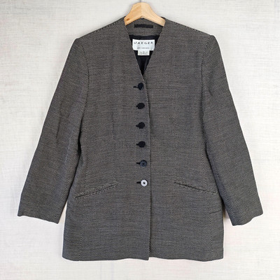 JAEGER Mid Length Black & White Blazer Jacket, 90% Wool, UK14 37''