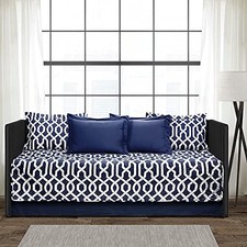 Lush Decor Navy and White Edward Trellis Patterned Daybed Cover Set Includes Bed