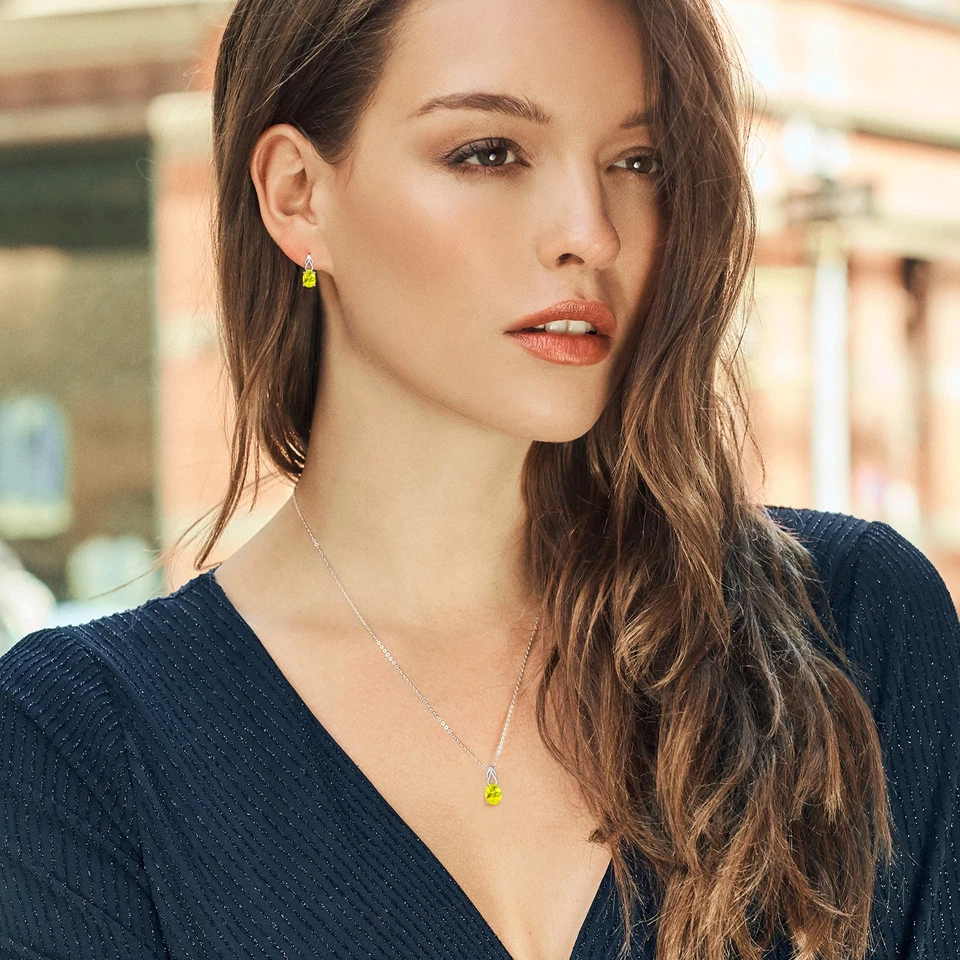 Juego de joyas colgantes y pendientes de topacio místico canario de plata de ley 925 para Foto 3 de 3