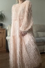Asos design pink midi dress feather fluffy texture size 16