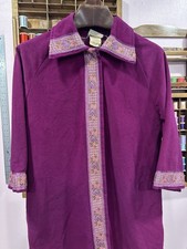 Sale: L/M Vintage Velvety Purple House Dress Robe Sleepwear 60s Ribbon 12