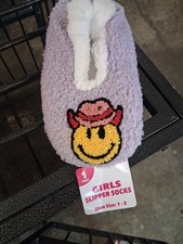Smiley Face Cowgirl Slipper Socks Girls Size 1-2