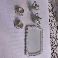 Vintage Doll Size White  Gold Teaset