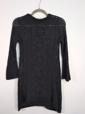 Free People Women's XS Black Crochet Open Knit Bell Sleeve Boho Beach Cover Up