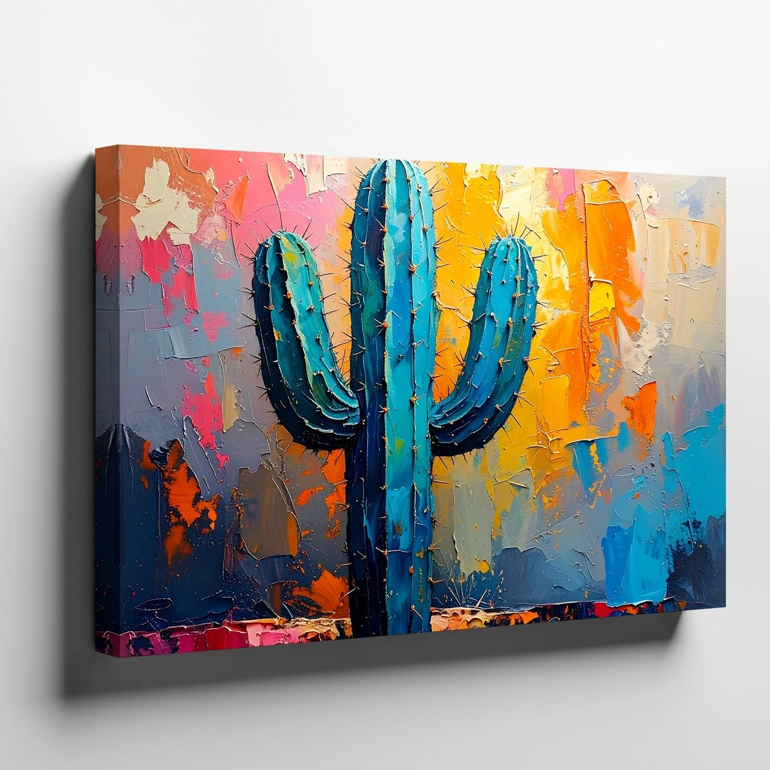 Wall Art Canvas a Textured Painting of a Cactus Created with Thick Expressive