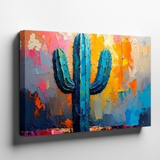 Wall Art Canvas a Textured Painting of a Cactus Created with Thick Expressive