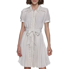 Karl Lagerfeld Paris ​Pleated Button-Front Minidress White NWT Size 8