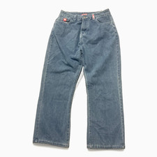 JNCO Jeans Mens Large Blue Denim Graphic Back Pocket Baggy Skate Y2K Wide Leg
