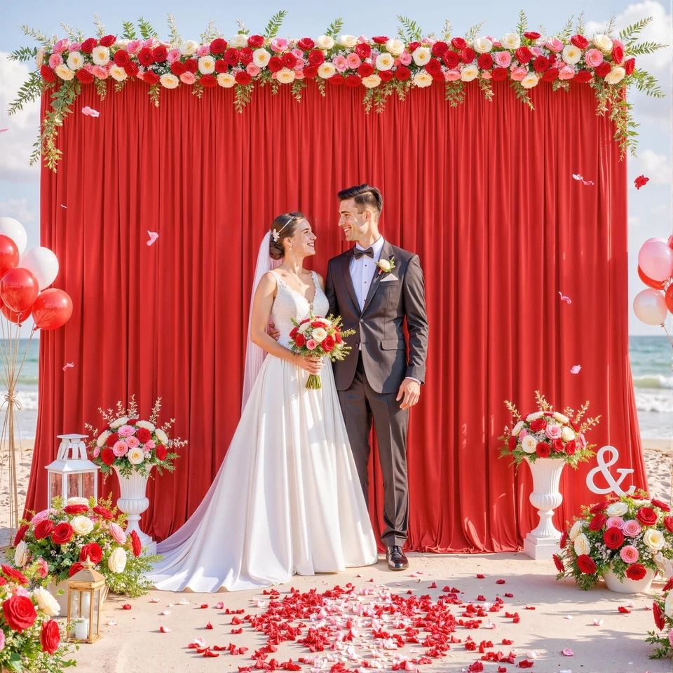 10ft x 7ft Red Backdrop Curtain for Parties Red Wrinkle Free Backdrop Drapes ... - Image 3 of 4