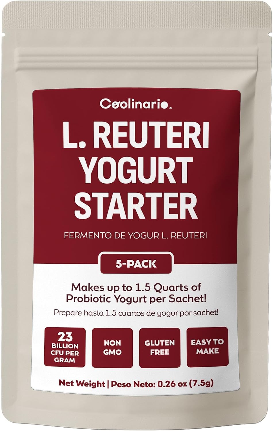 L Reuteri Yogurt Starter 5-Pack 1g Sachets Probiotic Culture Homemade Yoghurt