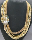 Early Vintage Miriam Haskell Multi Strand Necklace Faux Pearls Gold Glit Read