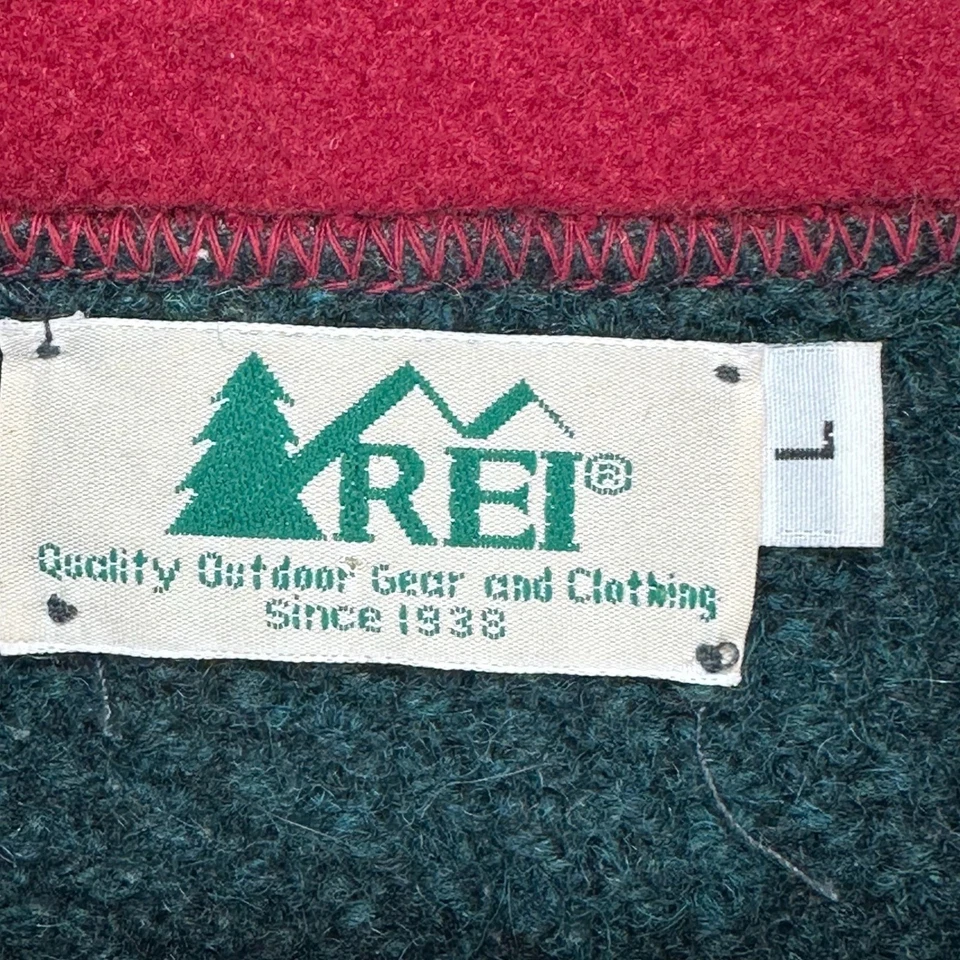 REI Quarter Zip Pullover Sweater Men Large Green Elbow Patch Wool Blend USA Made - Image 3 of 4