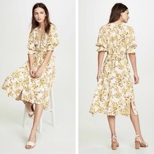 FAITHFULL THE BRAND Rafa Midi Dress US 4 White Goldie Floral Cottagecore