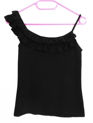 Top Noir En Maille. Encolure En Crochet. Mango. Viscose. Elasthanne. Taille 36 - Photo 1/4