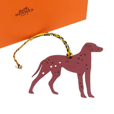 HERMES Petit h Dalmatian Bag Charm Leather Size 4.1in Pink Brown Made in France