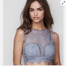    Victoria  s Secret High-Neck Lace Bralette   Blue-Gray   Medium