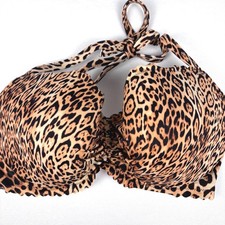 NWT Victoria's Secret Leopard Print Bikini Halter Top Shirred Wired Sz 38D