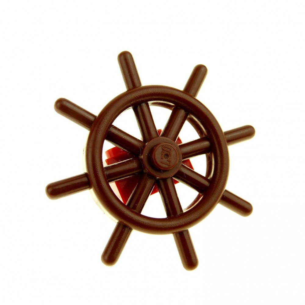 1x Lego Steering Wheel 2x4x4 Red Braun Pin Ship Boat Stone 1x2 3700 4790