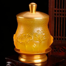 Chinese Traditions Buddhism Glass Holy Water Cup Louts Tibetan Buddha Supplies