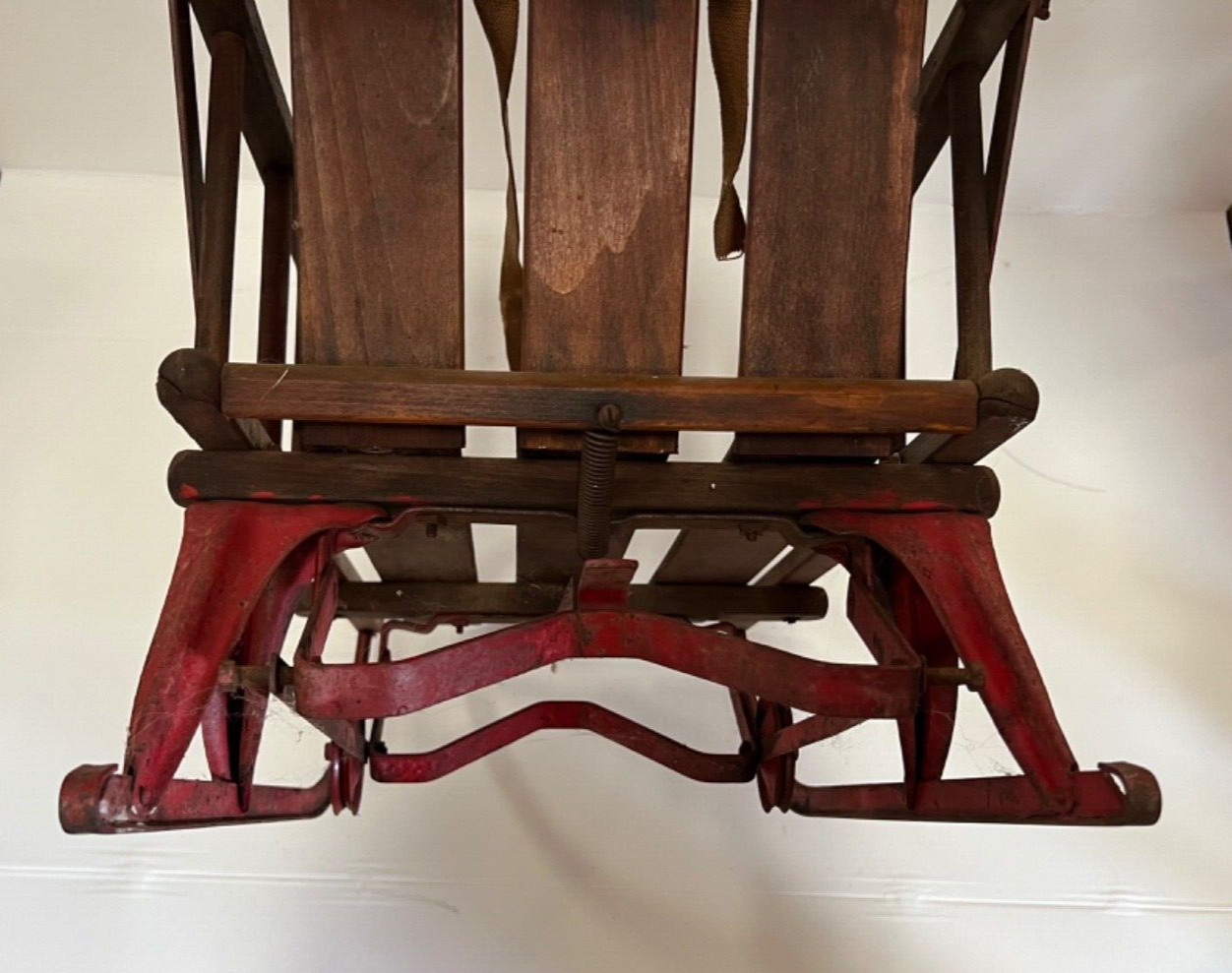 Vintage Antique Wood Baby Child Sled Back Rest with Metal Runners