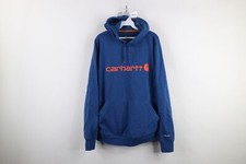 Vintage Y2K Carhartt Mens Large Faded Spell Out Big Logo Hoodie Sweatshirt Blue
