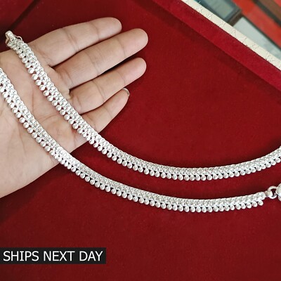 Handmade Pure Silver Anklet Pair Indian Payal Women Jewelry