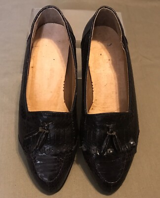 Mens Genuine Snake Skin Black Slip-On Tassel Loafer Dress  display picture 1