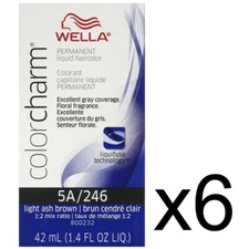 SALON WELLA COLOR CHARM PERMANENT DYE LIQUID 5A/246 LIGHT ASH BROWN PACK OF 6