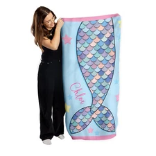 Personalised Beach Towel Mermaid Tail Custom Holiday Towel Pool Towel