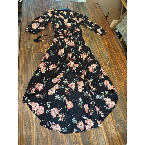 Robe Maxi Noire LuLaRoe XXS Avec Roses à Pois Roses - Neuf Avec étiquettes - Taille 2XS Femme