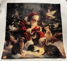 Santa Woodland Animals Christmas Throw Pillow Cover Winter Holiday Home Decor