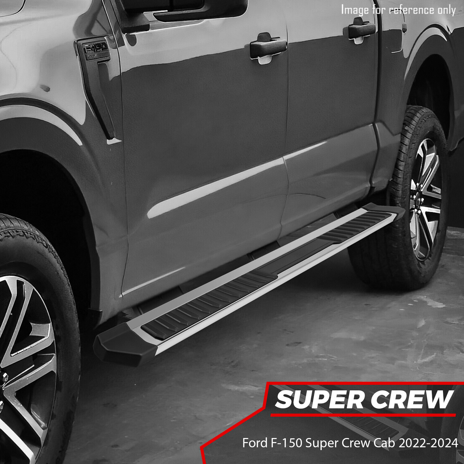 For 22-24 Ford F150 Super Crew Cab Chrome 6" Flat Side Step Bar Running Boards
