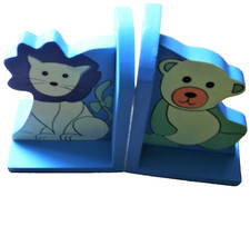 COPPIA DI FERMALIBRI COLORATI IN LEGNO PER BAMBINI ECC.COND.