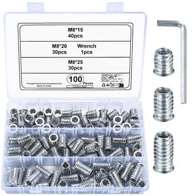 Threaded Insert Nuts 20pc M8x15mm - Zinc Plated Iron For Wood Furniture