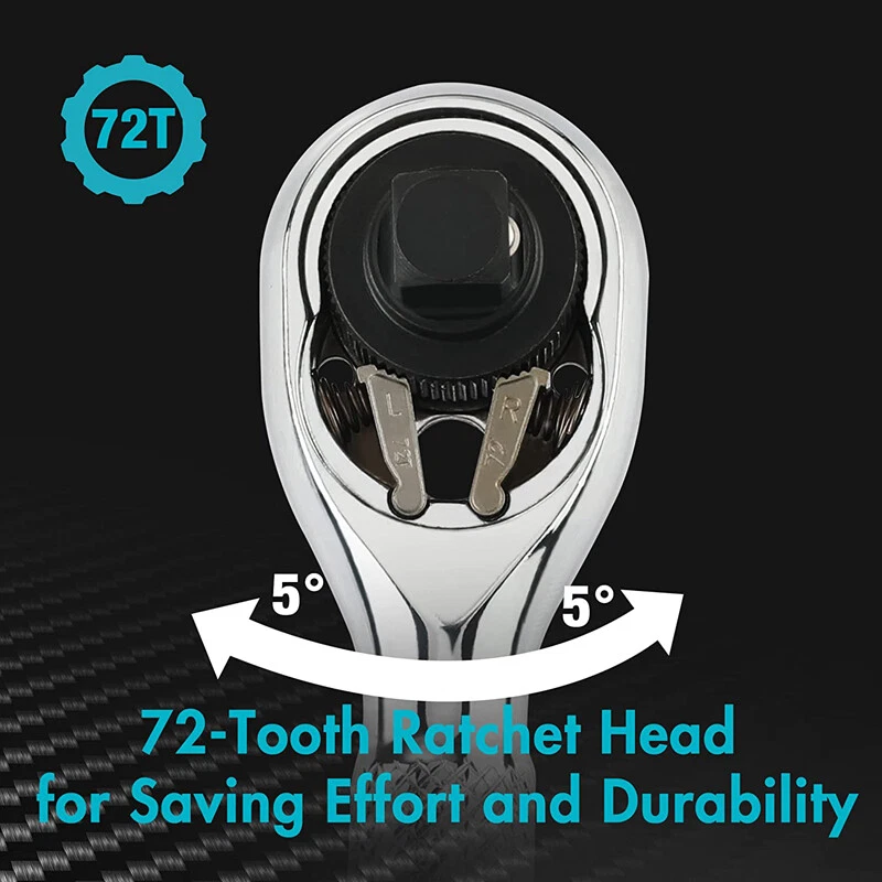 DURATECH 1/4" Stubby Ratchet Wrench Socket Bit Driver 72-Tooth Chrome Plated NEW - Image 4 of 4