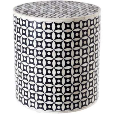 Bone inlay side table,Bone Inlay Drum,End Table Black ,Bone inlay end table bla
